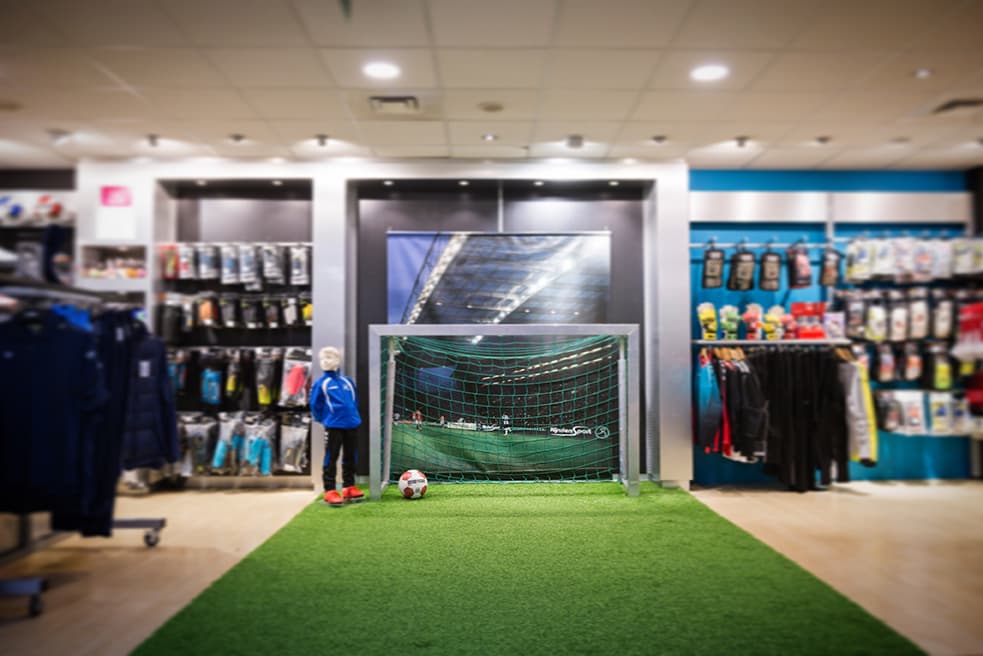 De goal met kunstgras in de winkel